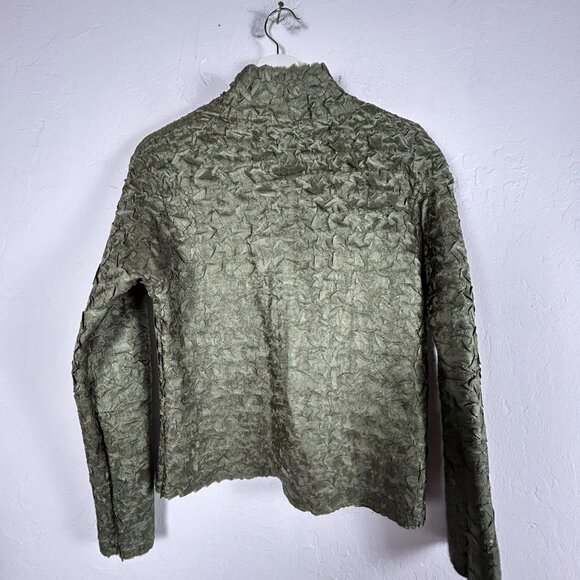 Vintage Women's Button-Up Textured Crinkle Olive Green Reversible Jacket Casual - Picture 2 of 7